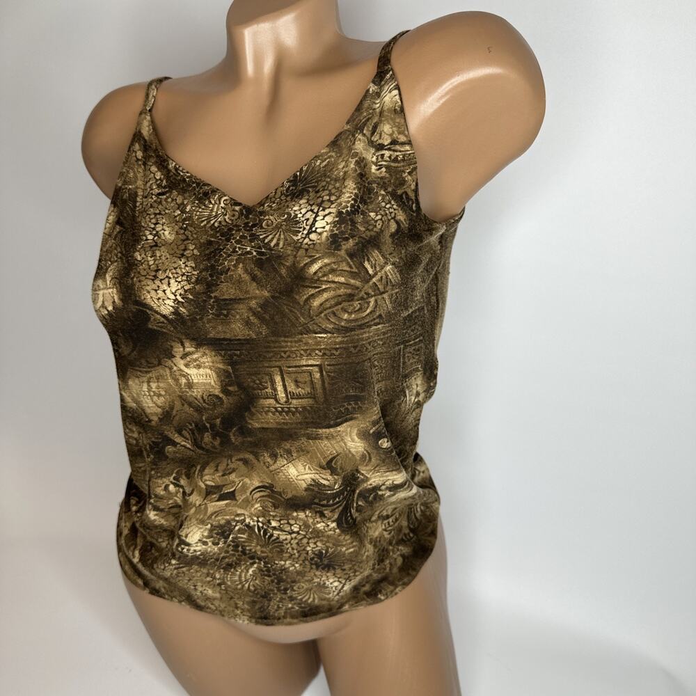Vintage Best Look Paris Baroque Paisley Cami S Brown Gold Boho Y2K Satin Tank